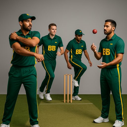 BB44 cricket match setup with players warming up